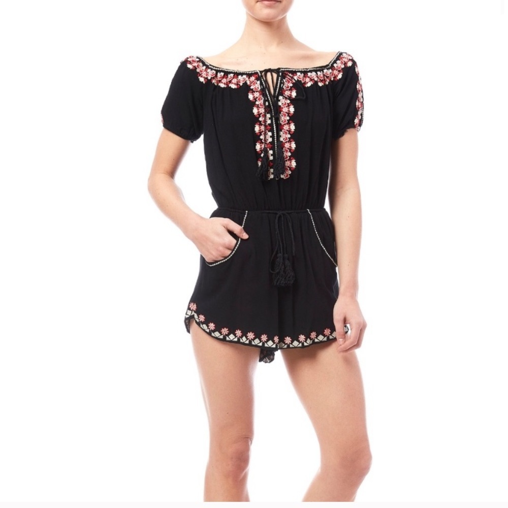 Tea&Cup Embroidered Romper Black SZ S - Picture 2 of 5